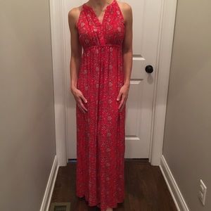 Grecian Red Floral Maxi Dress